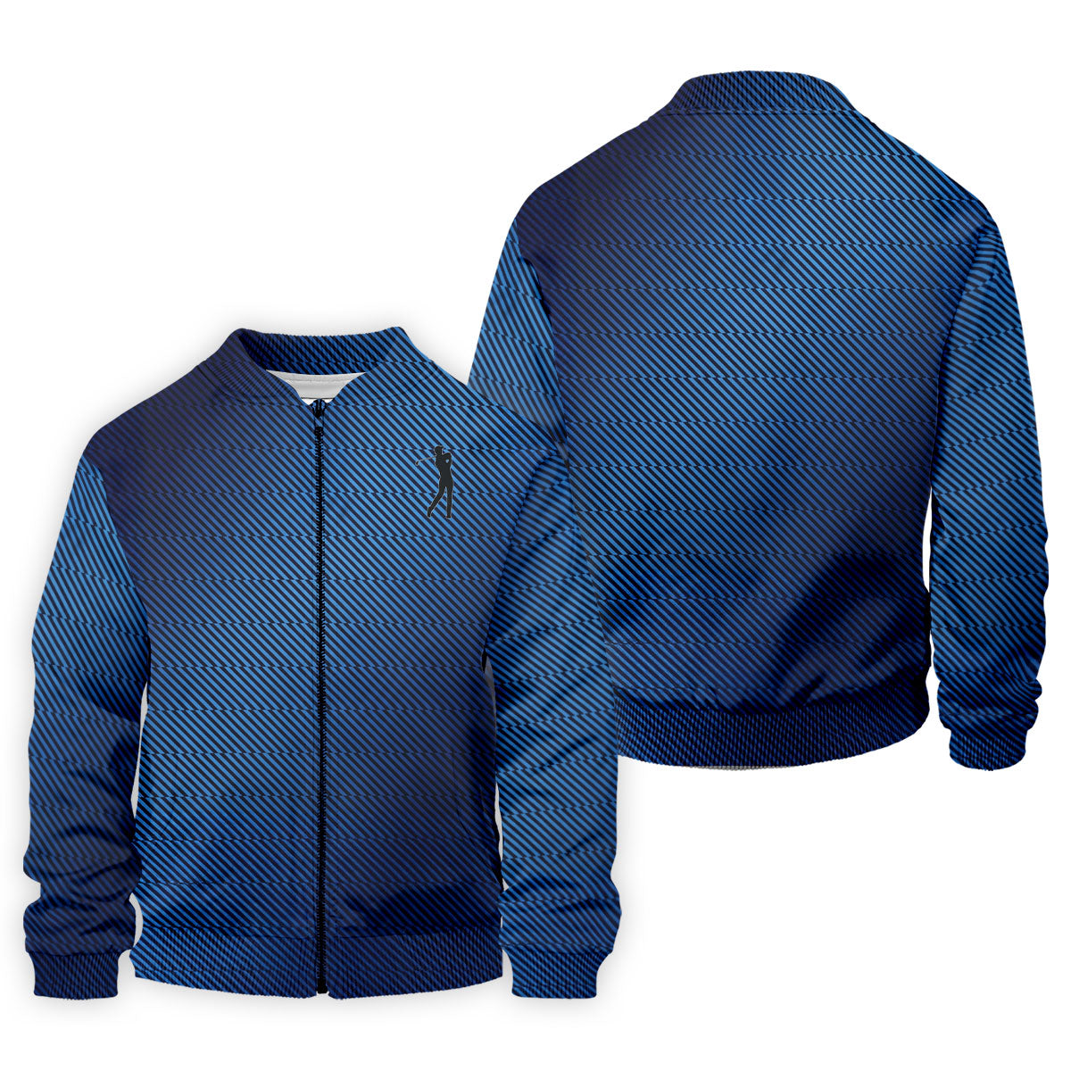Retro Abstract Gradient Stripe Blue Lines Golf Shirt, Patriotic 4th Of July Golf Shirts For Men