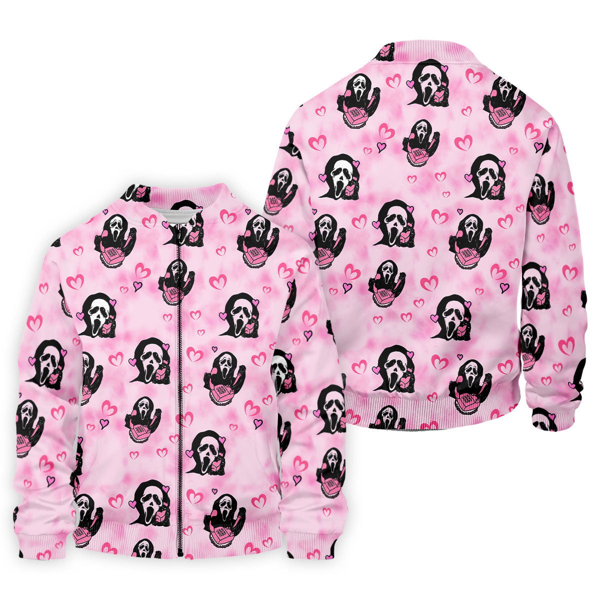 Pink Cute Ghost Caller Heart Pattern Halloween Golf Polo Shirt, Golf Apparel For Men