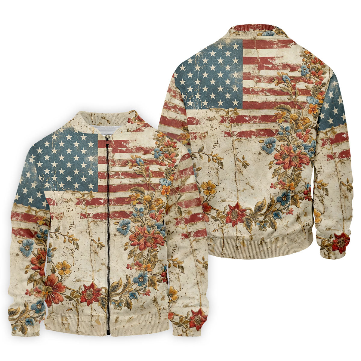 Floral American Flag Vintage Golf Shirt, 250 Years Patriotic 4th Of July Golf Shirts For Men