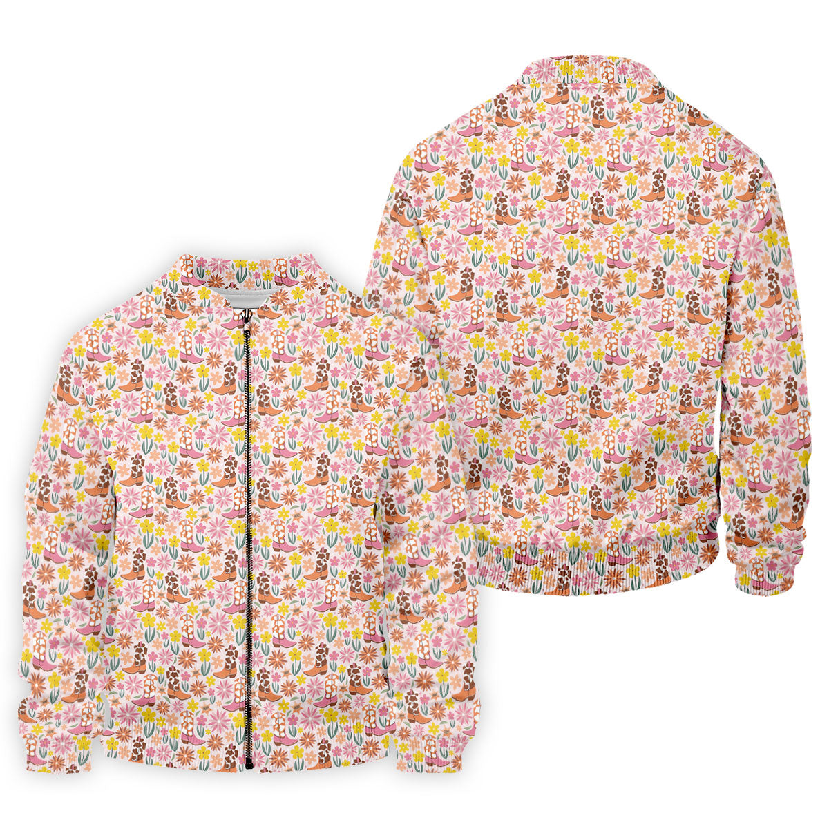 Pink Floral Cowgirl Boots Pattern Golf Polo Shirt, Mens Golf Polo, Golf Shirts For Men