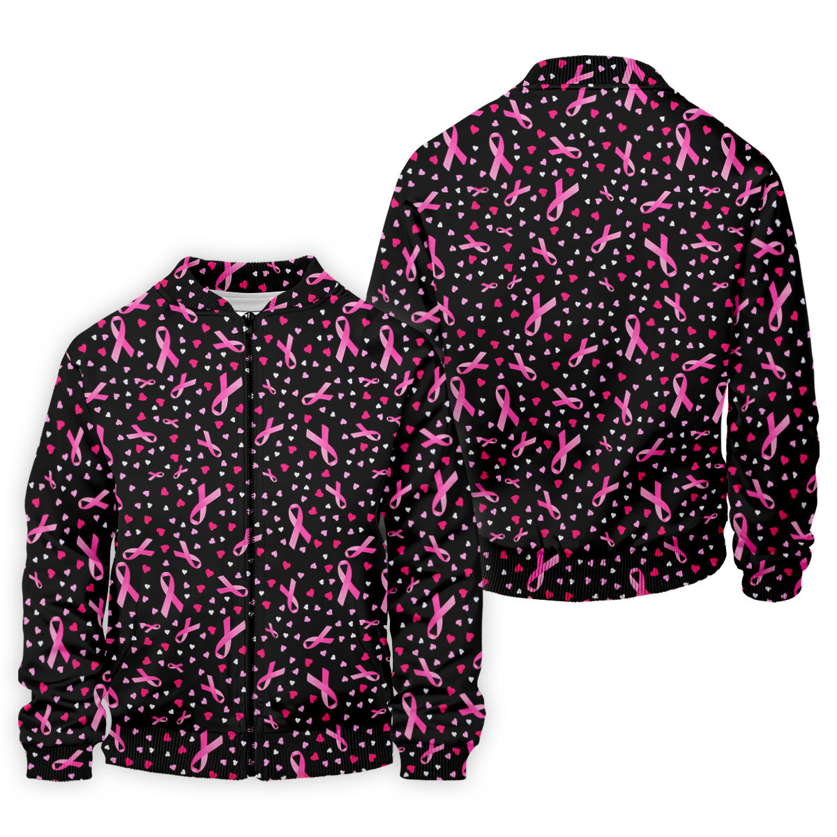 Black Pink Ribbon Heart Breast Cancer Polo Shirt, Golf Shirts For Men, Mens Golf Apparel