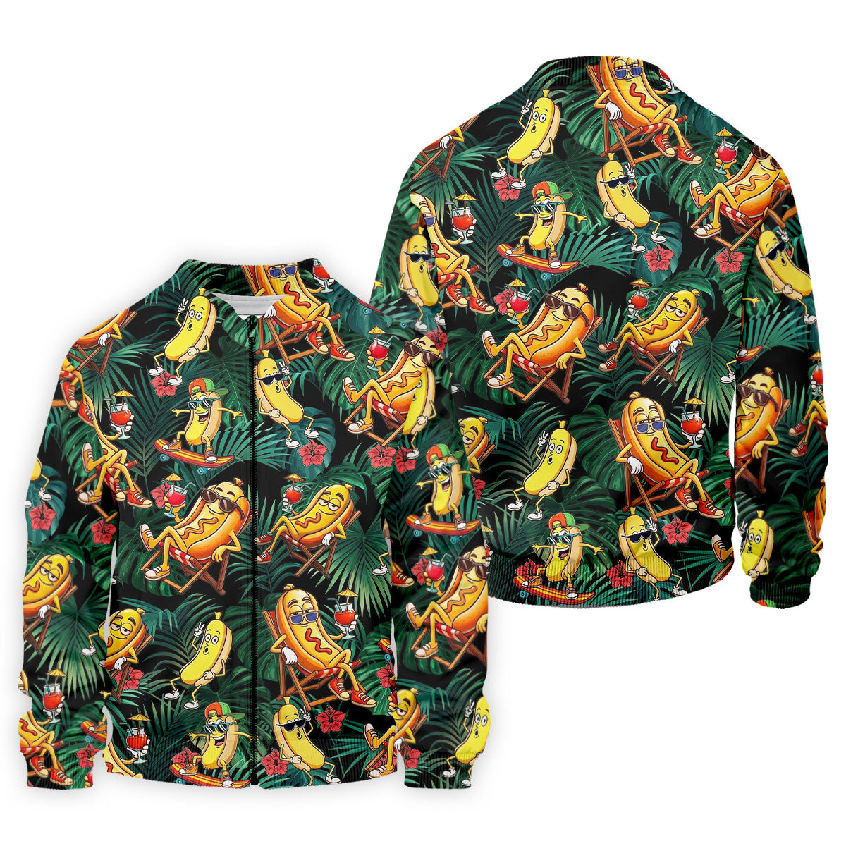 Funny Hot Dog Banana Tropical Hawaiian Golf Shirt, Mens Golf Polo, Printed Golf Shirts