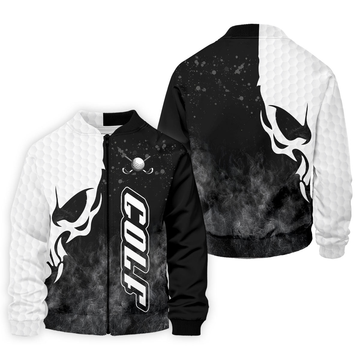 Monochrome Skull Golf Ball Graphic Golf Shirt, Mens Golf Polo, Printed Golf Shirts