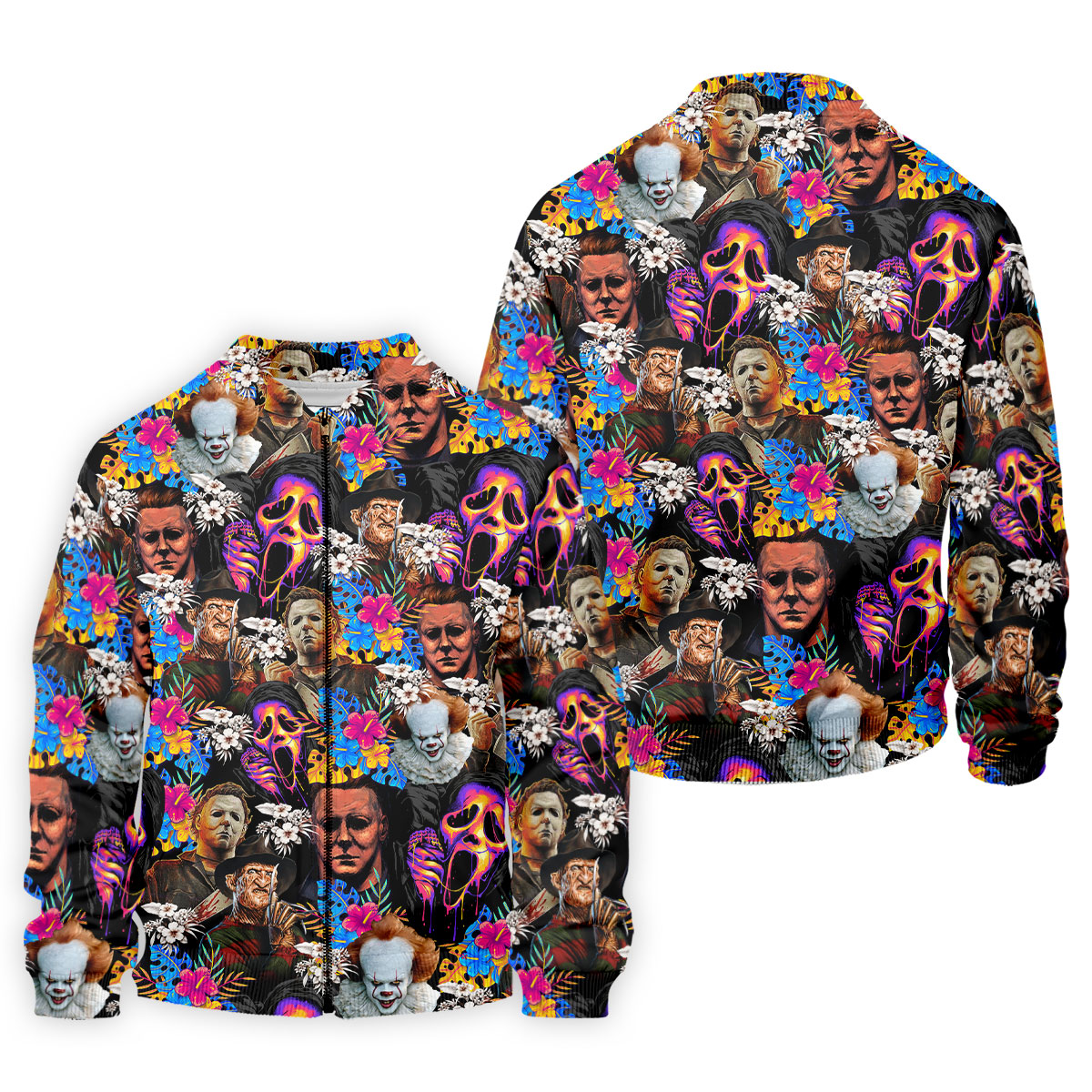Tropical Horror Character Hawaiian Golf Shirt, Men's Golf Shirt, Halloween Golf Polo