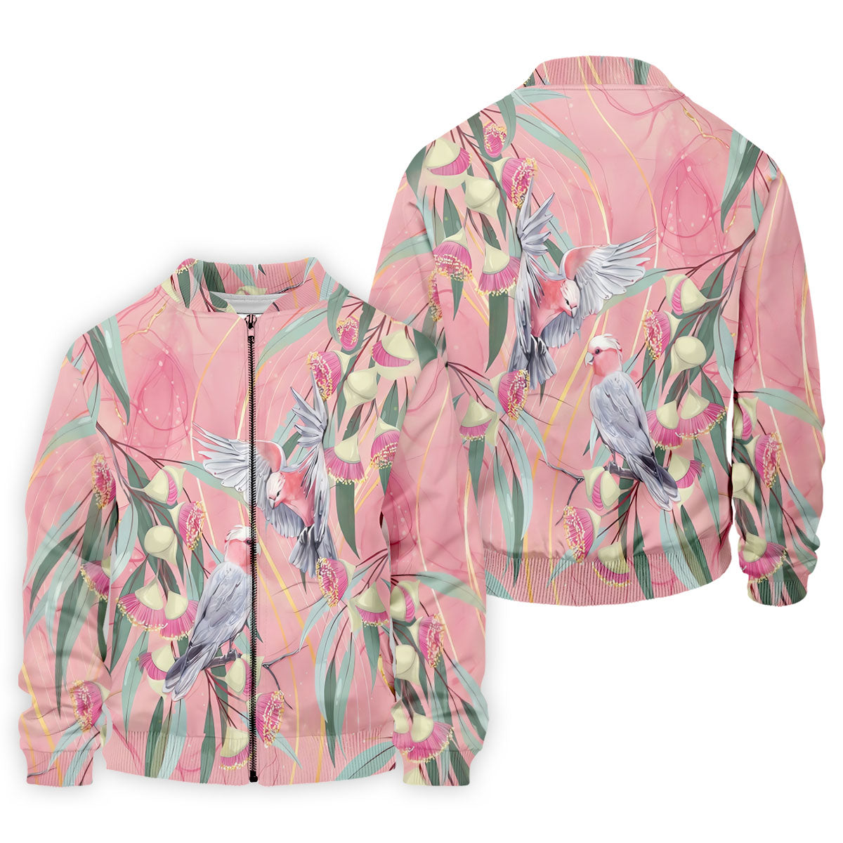 Pink Cockatoo Eucalyptus Floral Polo Shirt, Hawaiian Golf Shirt, Golf Shirts For Men