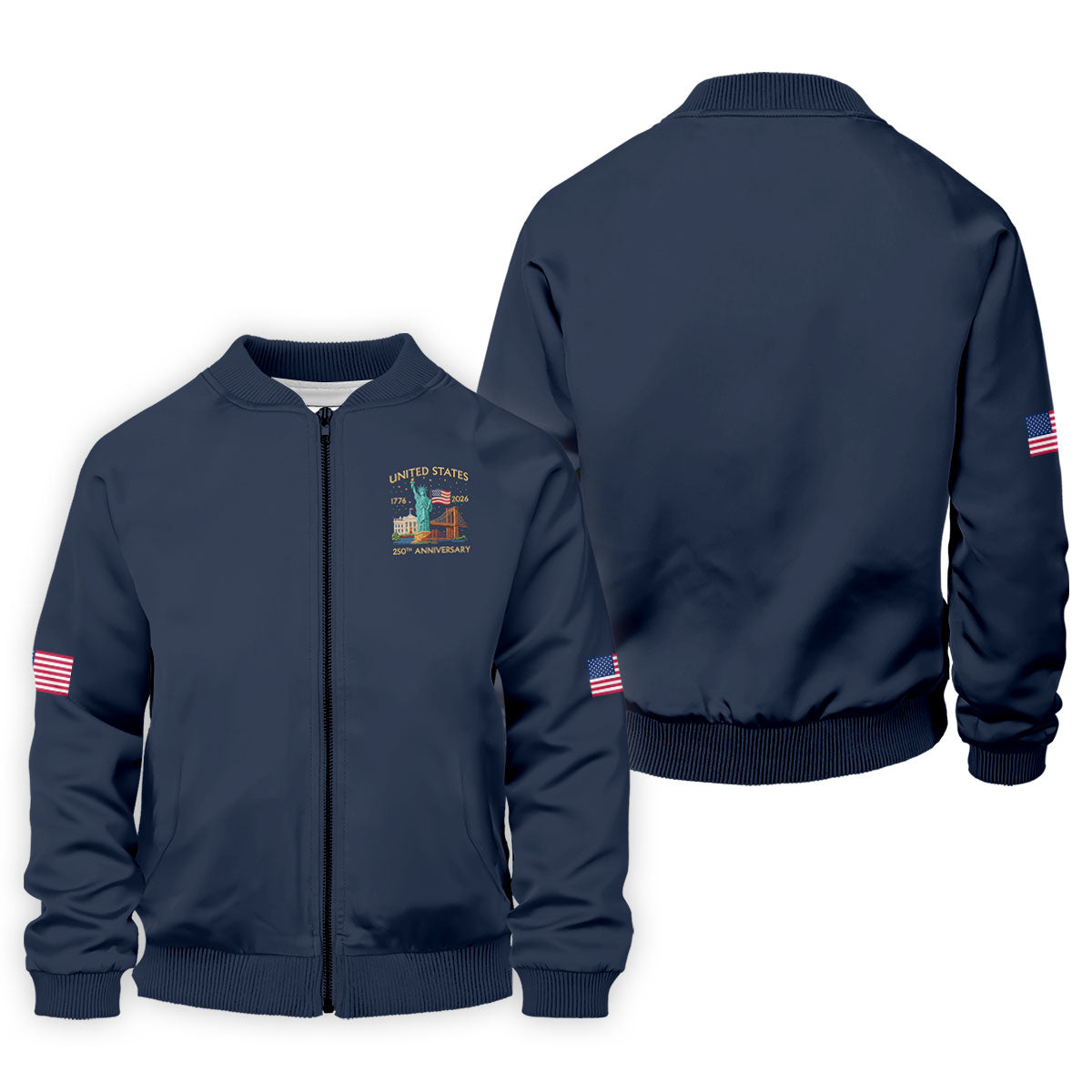 American Symbols Navy Patriotic Golf Shirt, US 250 Years 4th Of July Golf Shirts For Men