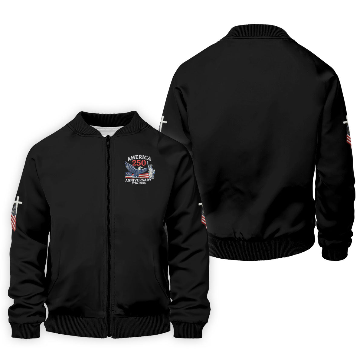 Faith Cross Bald Eagle America 250 Anniversary Black Patriotic Golf Shirt, Golf Shirts For Men