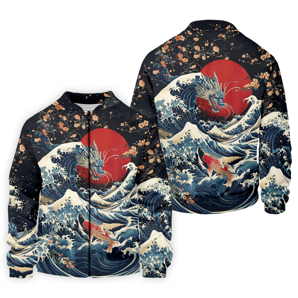 Japanese Dragon Koi Wave Hawaiian Golf Shirt, Mens Golf Apparel, Golf Polo Shirts For Men