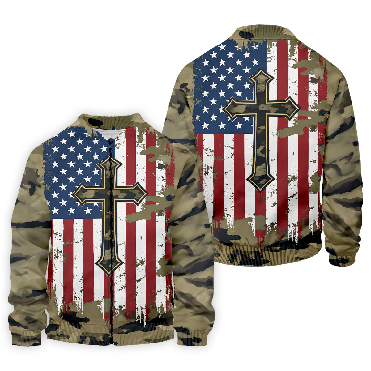 Faith Cross Green Camouflage US 250th Anniversary Golf Shirt, Patriotic Golf Shirt, Golf Shirts For Men