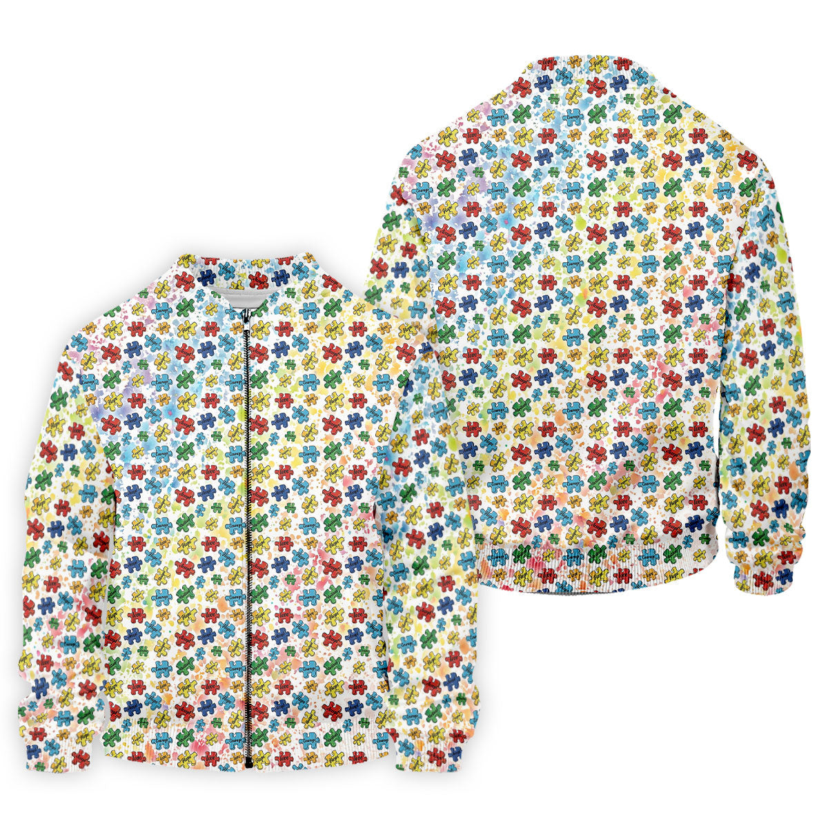 Autism Awareness Jigsaw Puzzle Pieces Rainbow Paint Splatter Men's Golf Shirt, Polo Shirts For Men