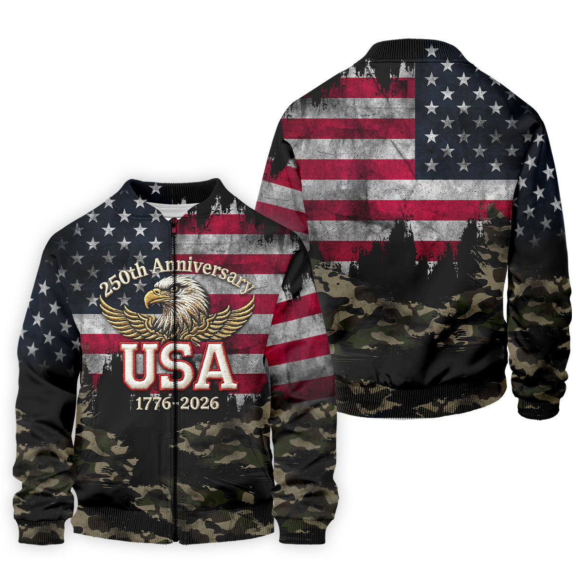 250th Anniversary Camo Golf Shirt, Distressed US Flag Patriotic 4th Of July Golf Shirts For Men
