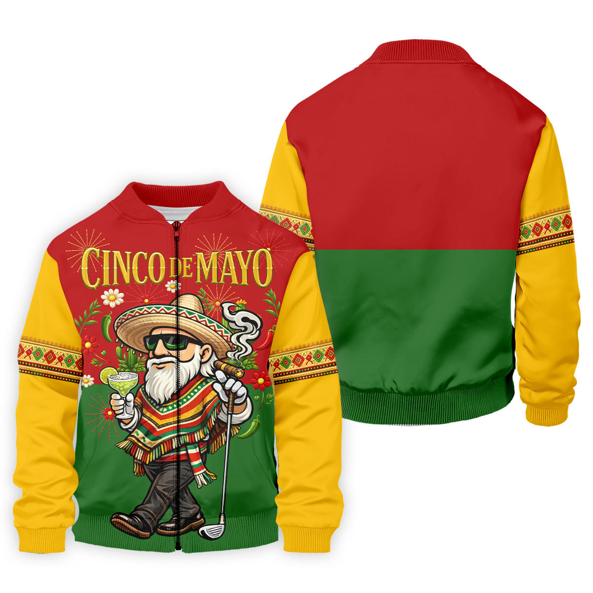 Margarita Man Cinco De Mayo Celebration Red Yellow Green Golf Shirt, Fiesta Theme Golf Shirts For Men