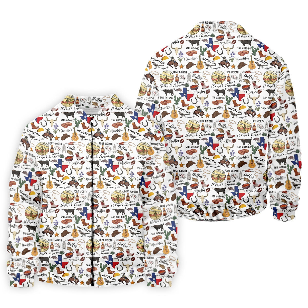 Texas Symbols Western Theme Doodle Style Golf Tops For Men, Polo Shirts For Men, Golf Shirts For Men