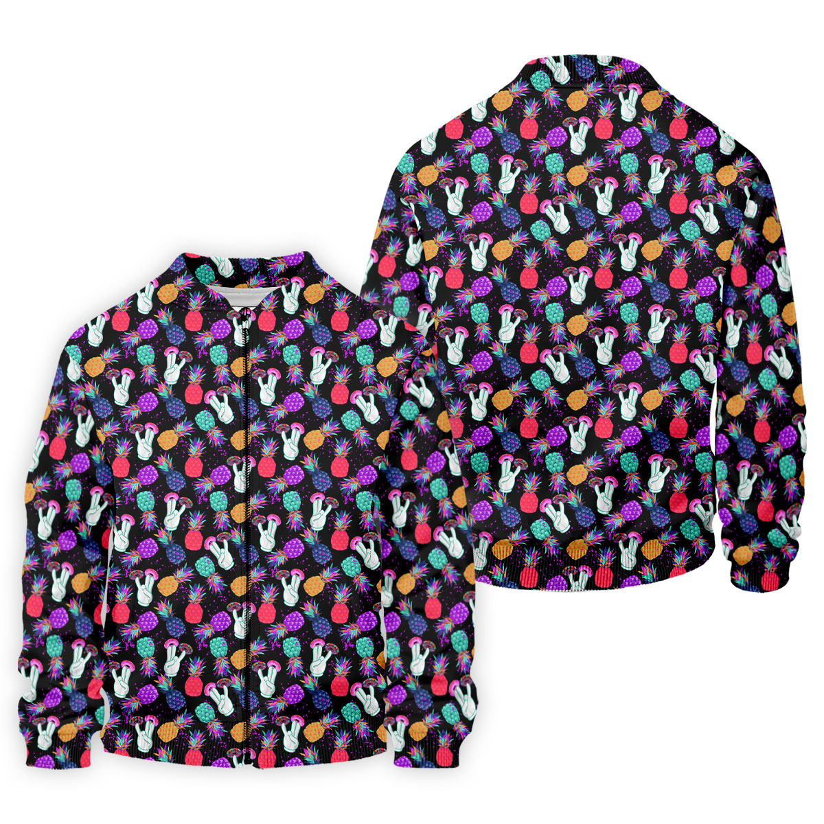 Hawaiian Pineapples Donut Finger Turquoise Orange Purple Fun Golf Shirts For Men, Polo Shirts For Men