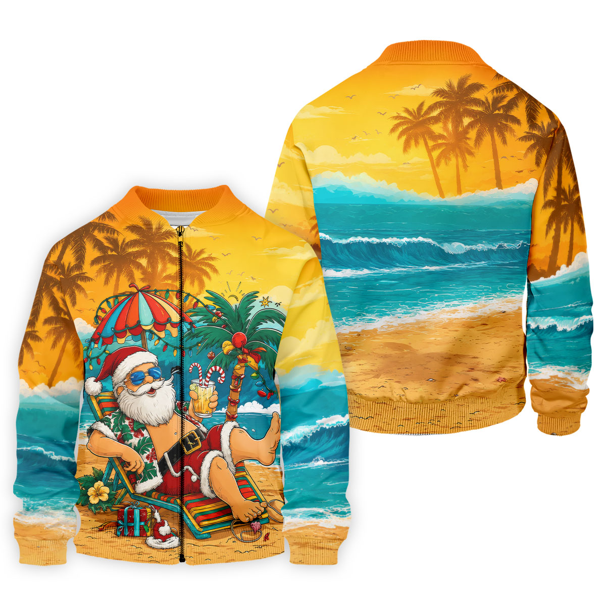 Beach Chair Santa Christmas Golf Shirt, Men's Golf Shirt, Hawaiian Golf Shirt, Printed Golf Shirts