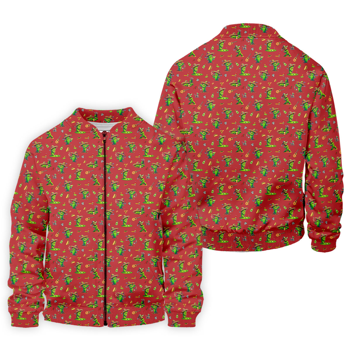 Cartoon Mustach Funny Cactus Cinco De Mayo Celebration Fiesta Themed Red Golf Shirts For Men