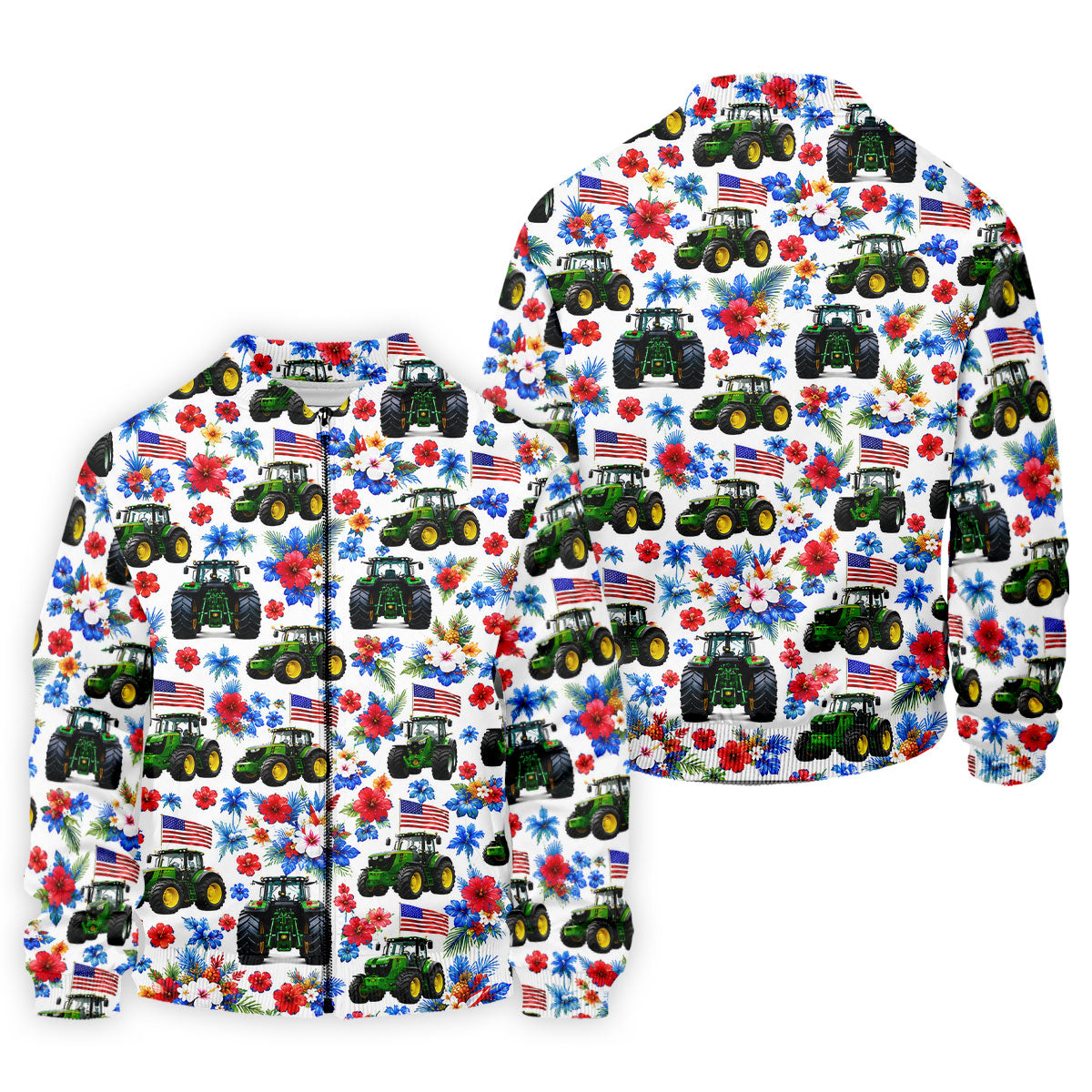 American Tractor Golf Shirt, Patriotic Wildflower Country Farm Pattern, Golf Shirt For Men