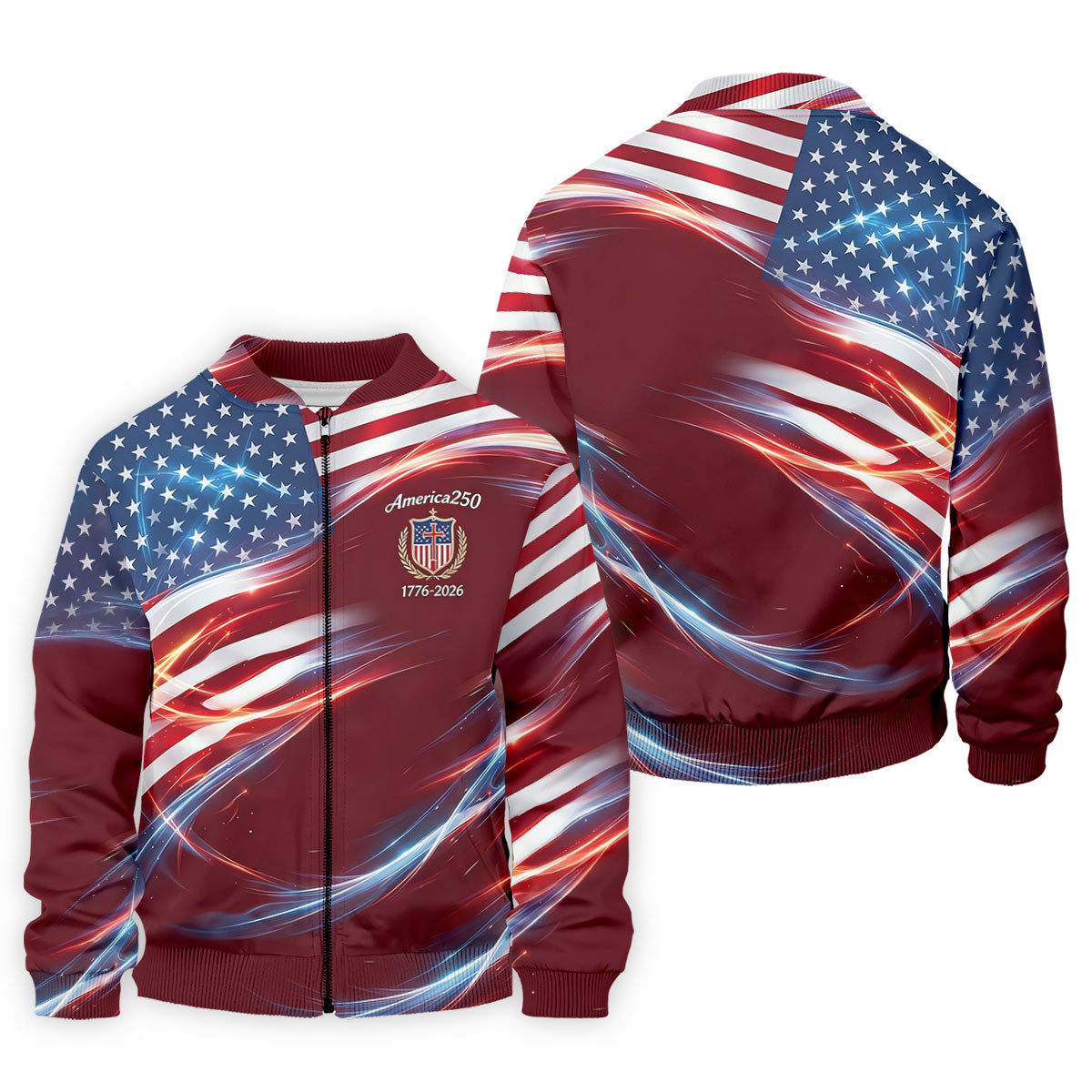 America 250 Light Effect American Flag Golf Shirt, Patriotic 4th Of July Golf Shirts For Men