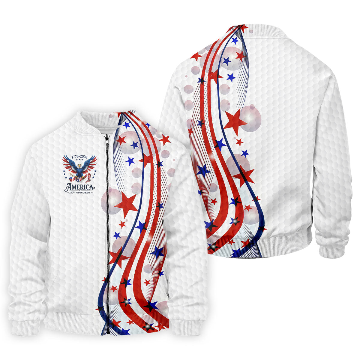Red White Blue Wavy Stripes Bald Eagle Logo Patriotic 4th Of July Golf Shirt, 250 Years Golf Shirts For Men