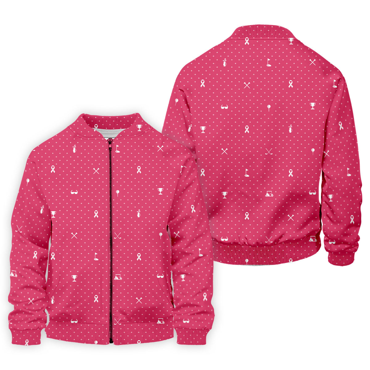 Pink Ribbon Golf Pattern Breast Cancer Polo Shirt, Golf Shirts For Men, Mens Golf Apparel