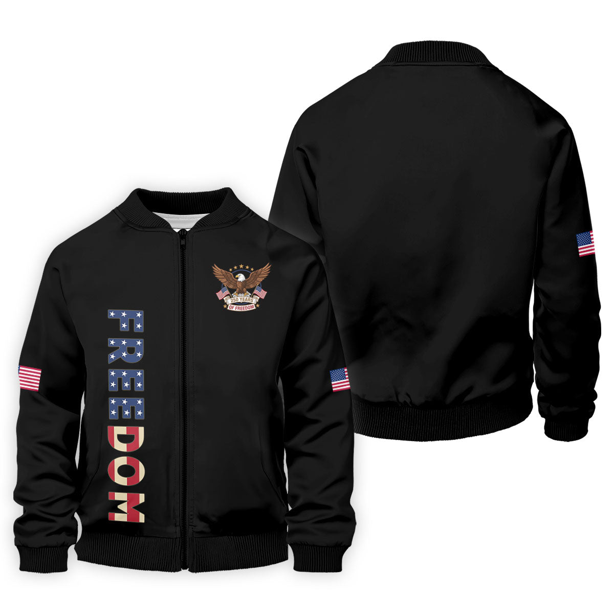 250 Years Of Freedom US Flag Logo Black Golf Shirt, Patriotic 4th Of July Golf Shirts For Men