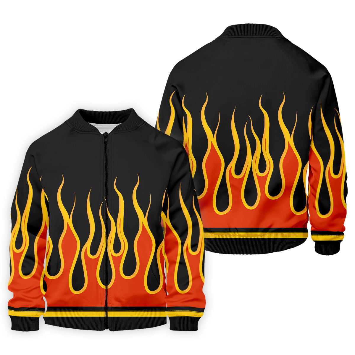 Black Orange Yellow Flame Sleeve Golf Shirt, Mens Golf Polo, Printed Golf Shirts