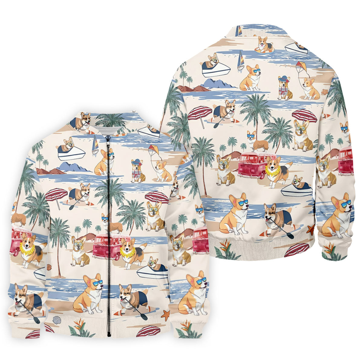 Cute Corgi Beach Vacation Tropical Golf Polo Shirt, Hawaiian Golf Shirt, Golf Shirts For Men