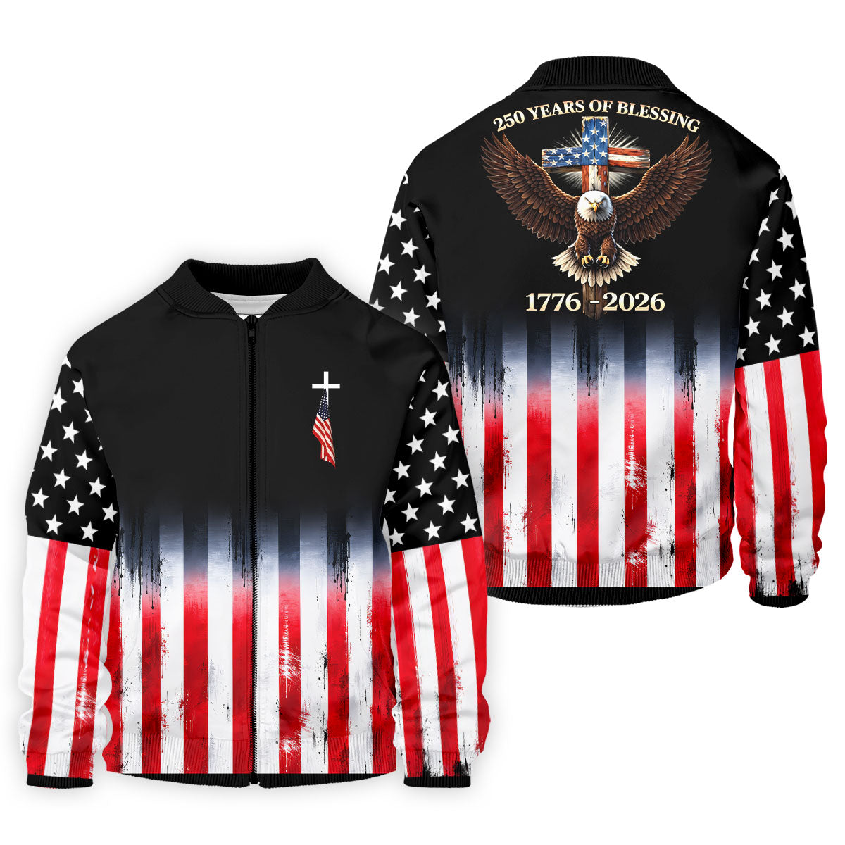 250 Years Of Blessing Faith Cross American Flag Golf Shirt, Patriotic 4th Of July Golf Shirts For Men