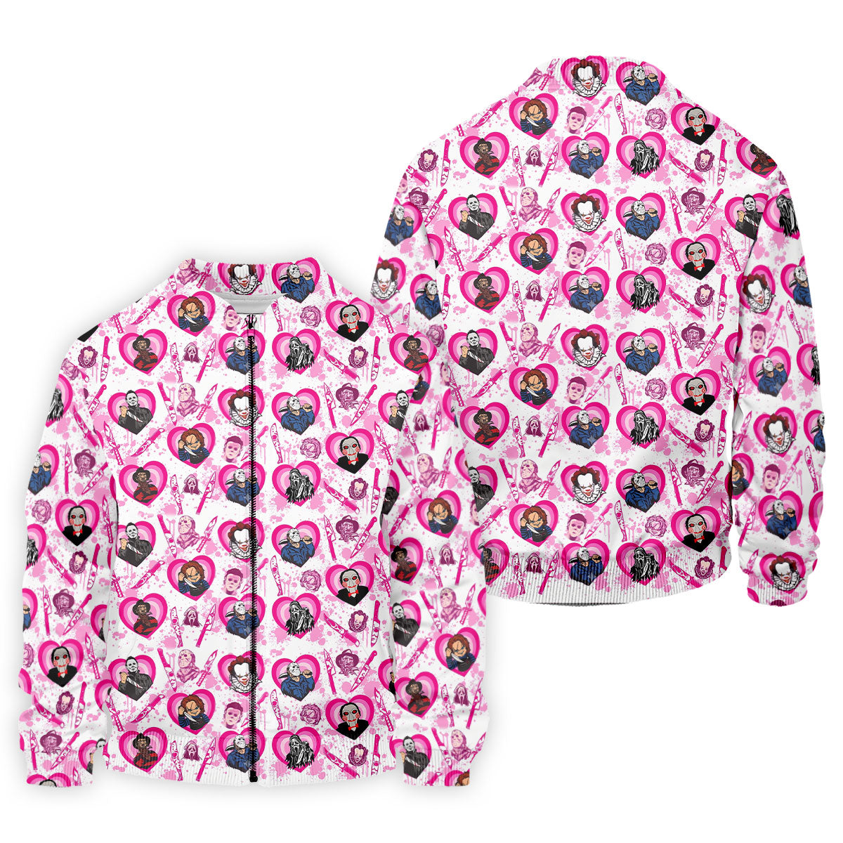 Pink Horror Character Pattern Golf Polo Shirt for Men Halloween Golf Apparel Printed Golf Shirts