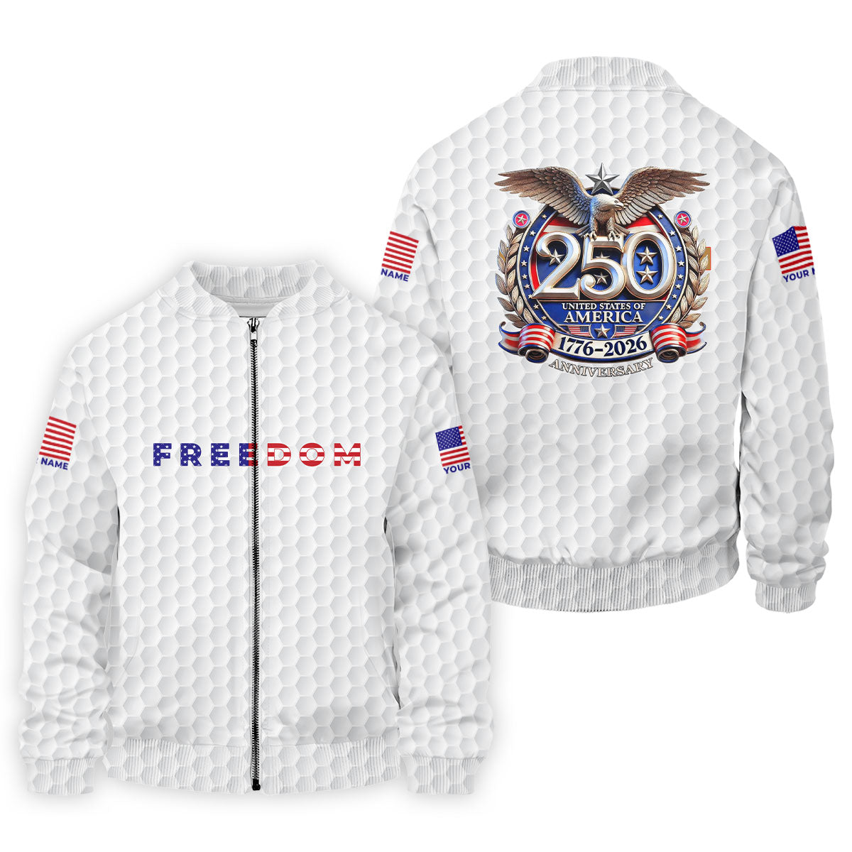Freedom American Bald Eagle 250th Anniversary White Golf Shirt, Patriotic 4th Of July Golf Shirts For Men
