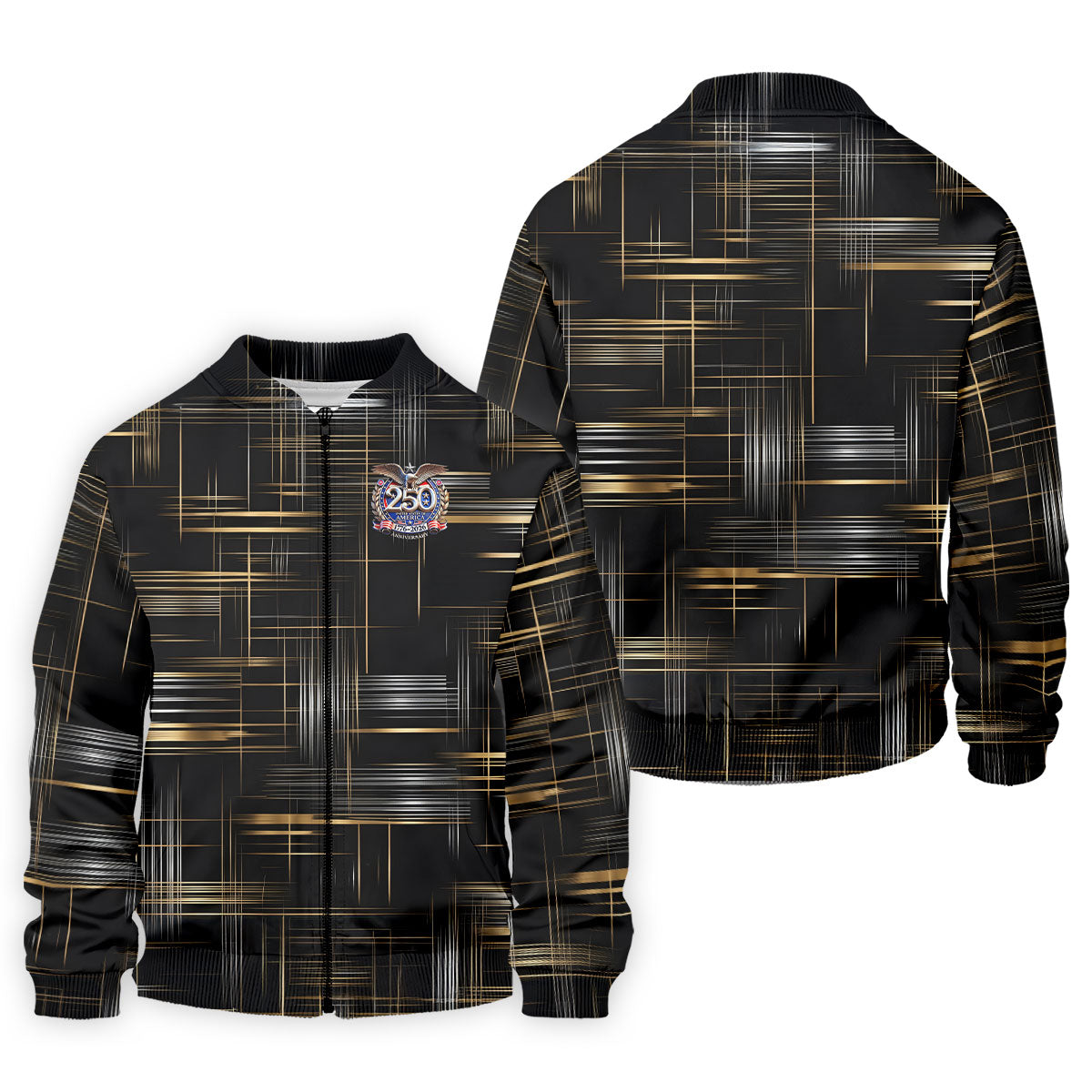 Gold And Silver Grid Pattern Patriotic 4th Of July Golf Shirt, 250 Years Golf Shirts For Men