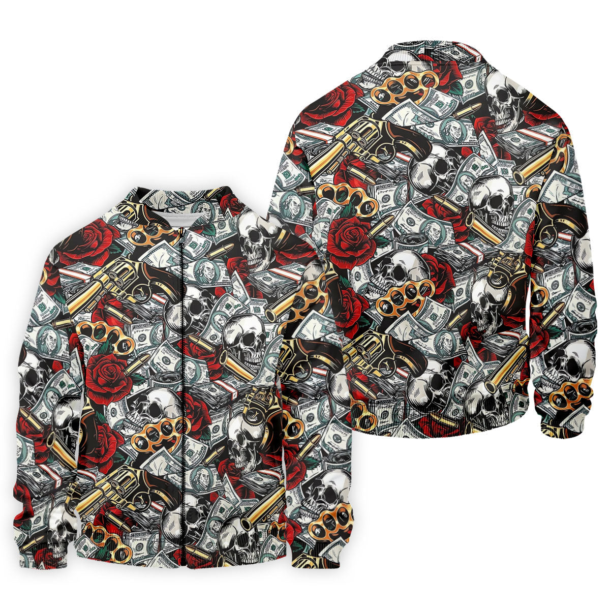 Black Skull Cash Rose Western Pattern Golf Polo Shirt, Men's Golf Shirt, Hawaiian Golf Shirt