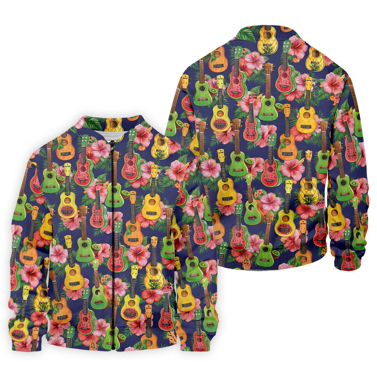 Tropical Ukulele Fruit Pattern 250 Retro Golf Shirt, Hawaiian Vibe Golf Shirts For Men