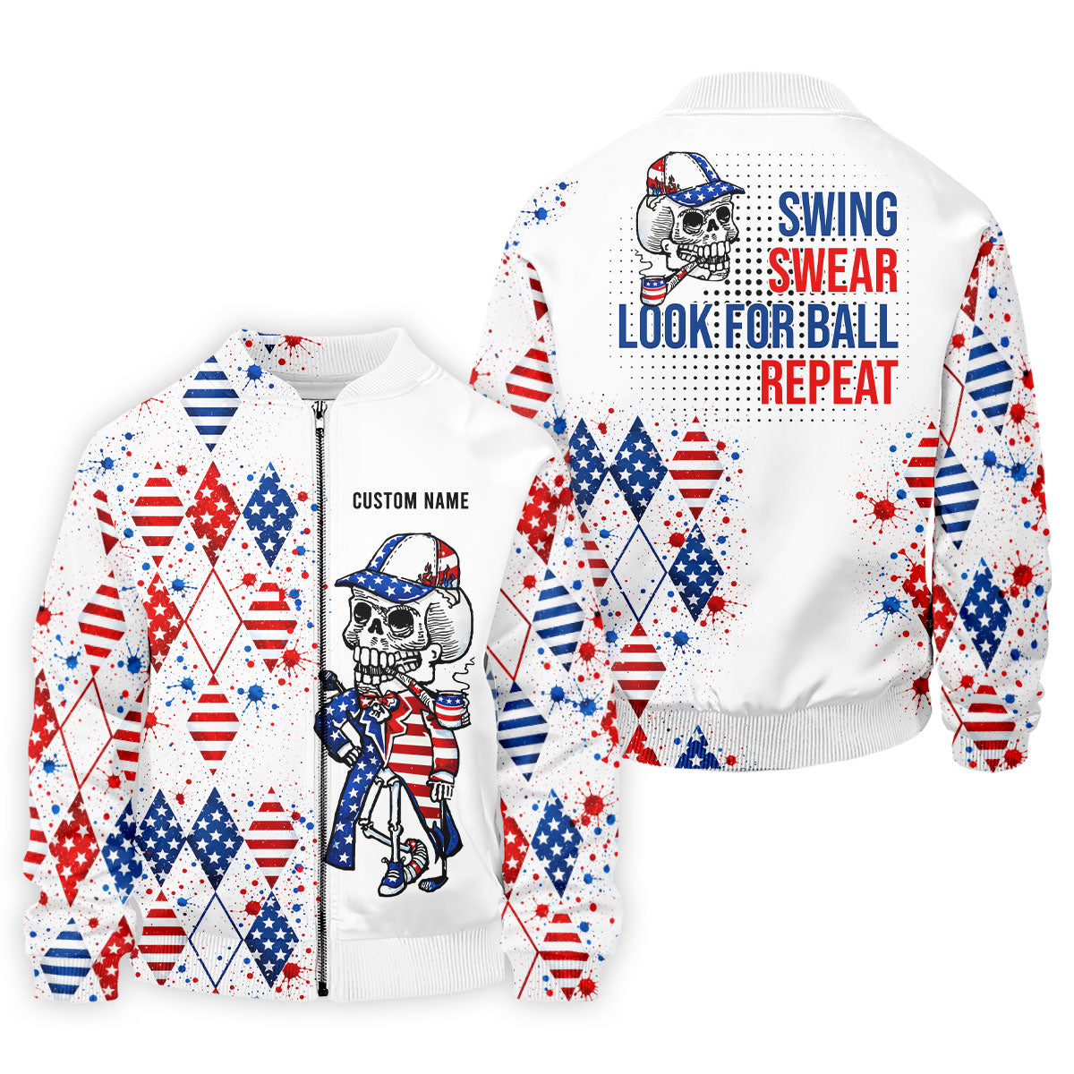 Swing Swear Look For Ball Repeat Red White Blue Argyle Golf Shirt, 250 Years Golf Shirts For Men