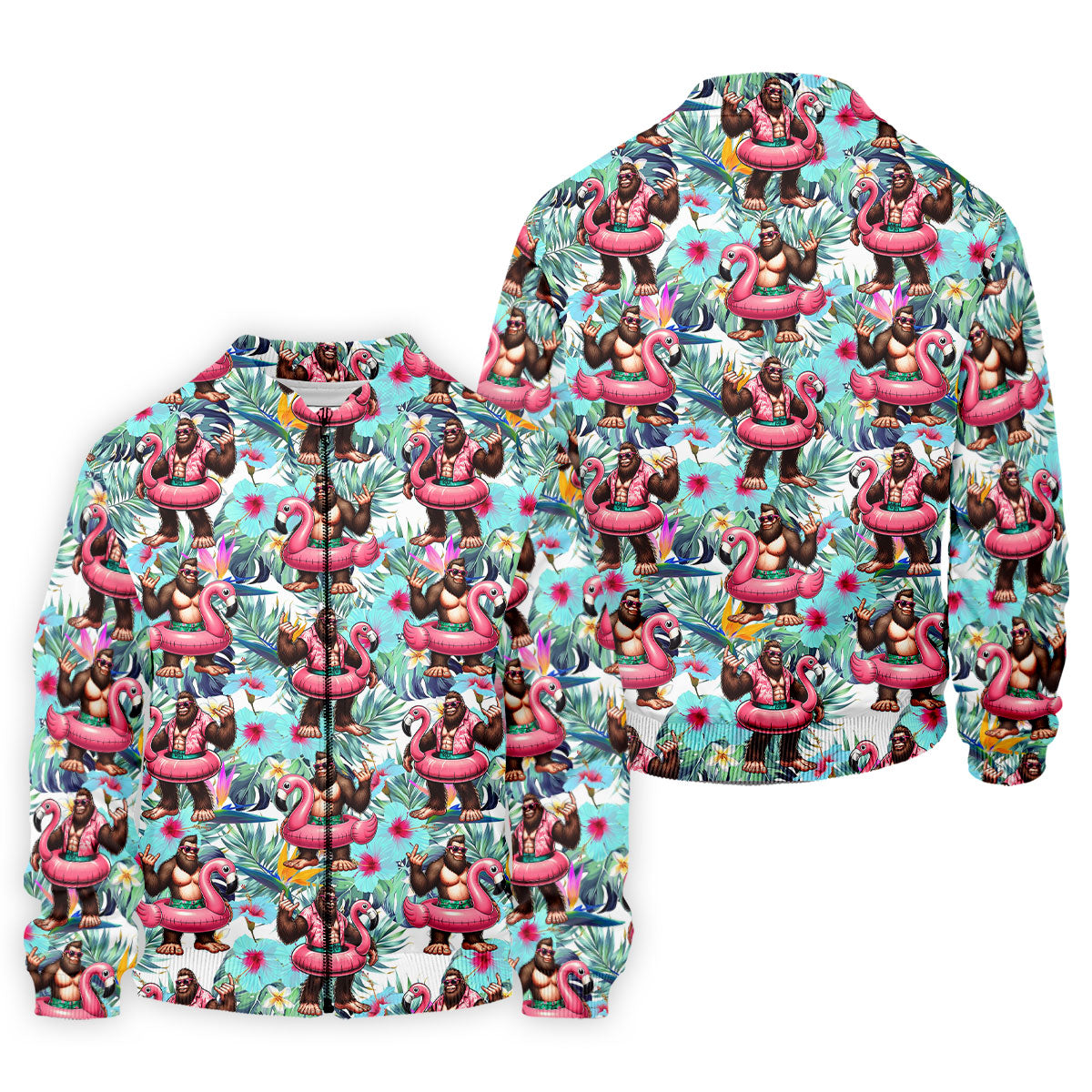 Funny Bigfoot Flamingo Float Tropical Golf Polo Shirt, Men's Golf Shirt, Golf Polo Shirts For Men
