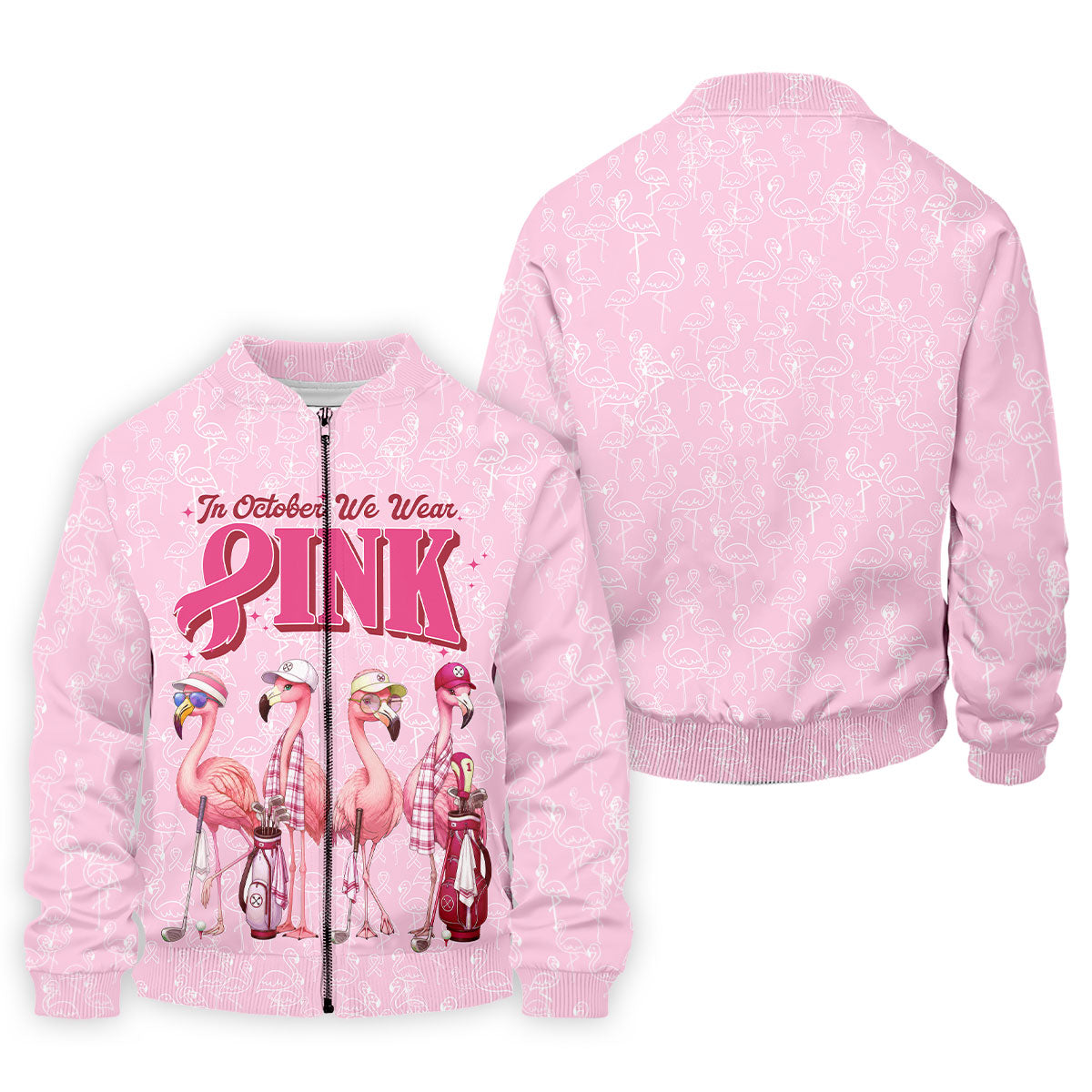 In October We Wear Pink Flamingo Breast Cancer Polo, Golf Shirts For Men, Mens Golf Polo