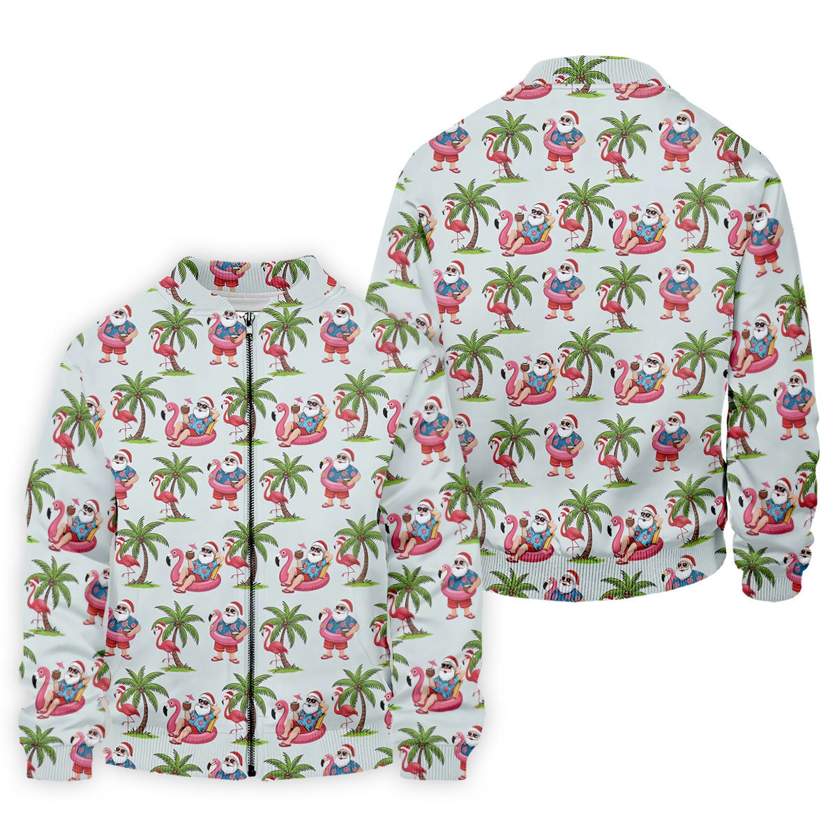 Tropical Santa Flamingo Beach Golf Polo, Christmas Golf Shirt, Golf Apparel For Men