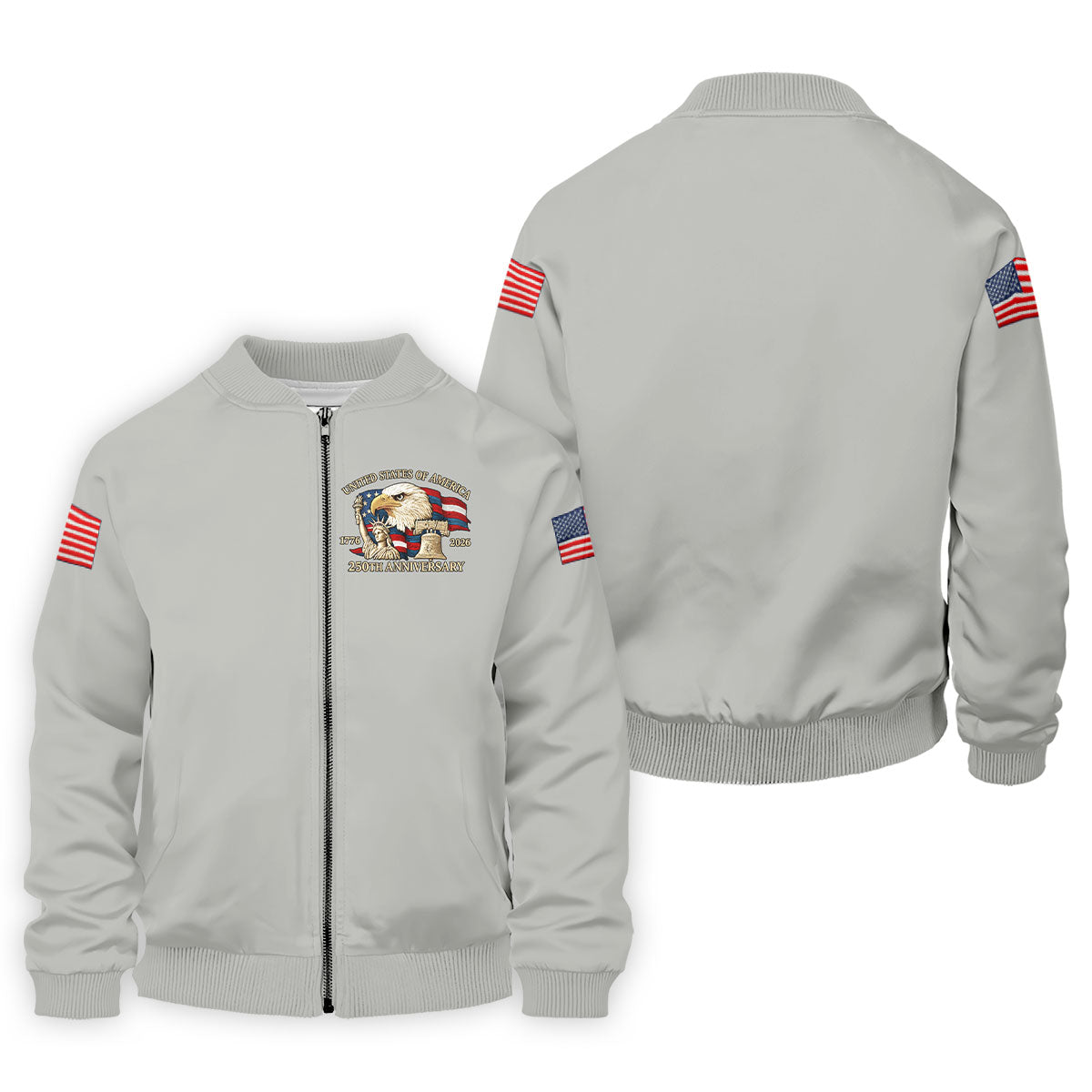 Bald Eagle American Flag 250 Years Grey Golf Shirt, Patriotic 4th Of July Golf Shirts For Men