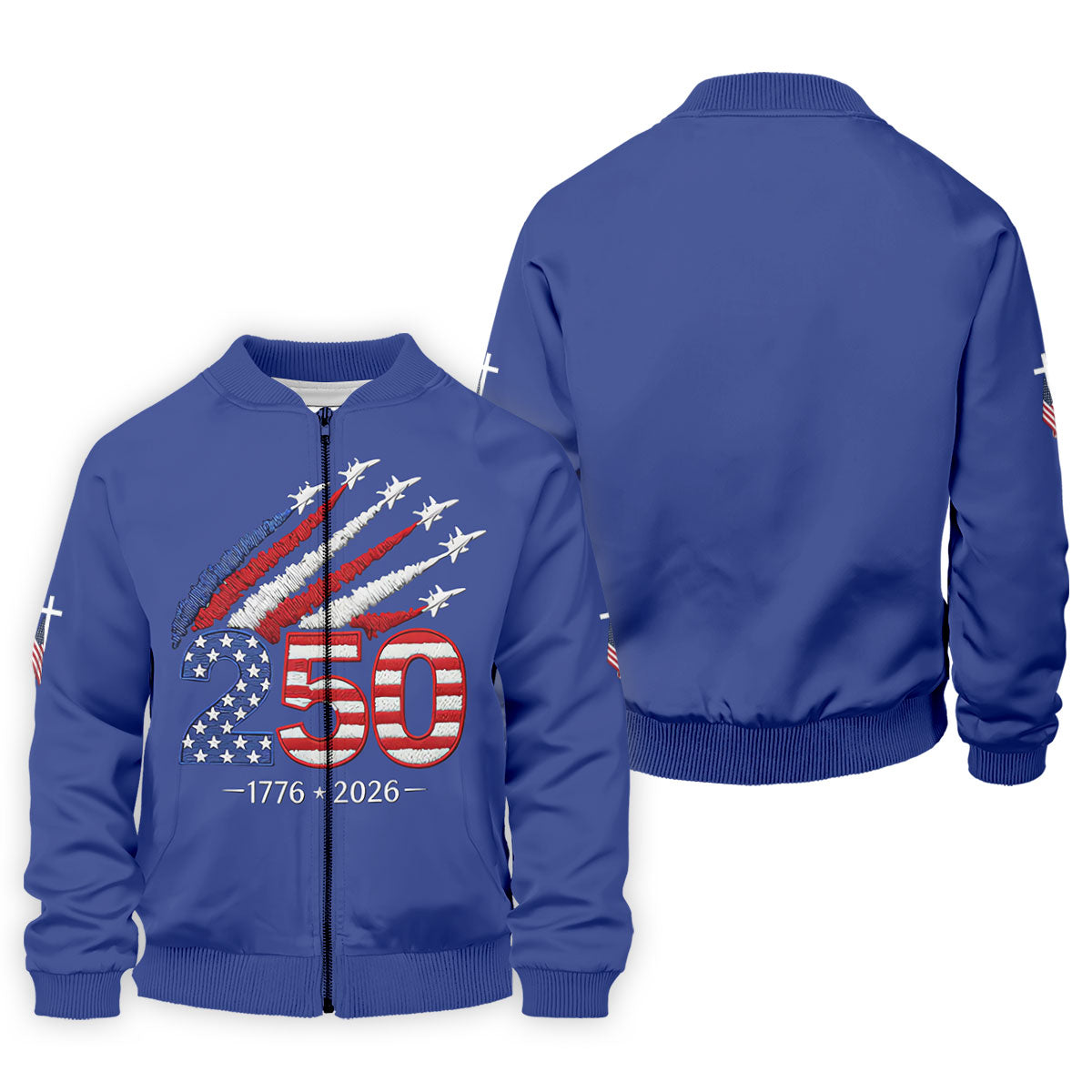 Flying Fighter Jets Faith Cross Patriotic 4th Of July Blue Golf Shirt, 250 Years Golf Shirts For Men