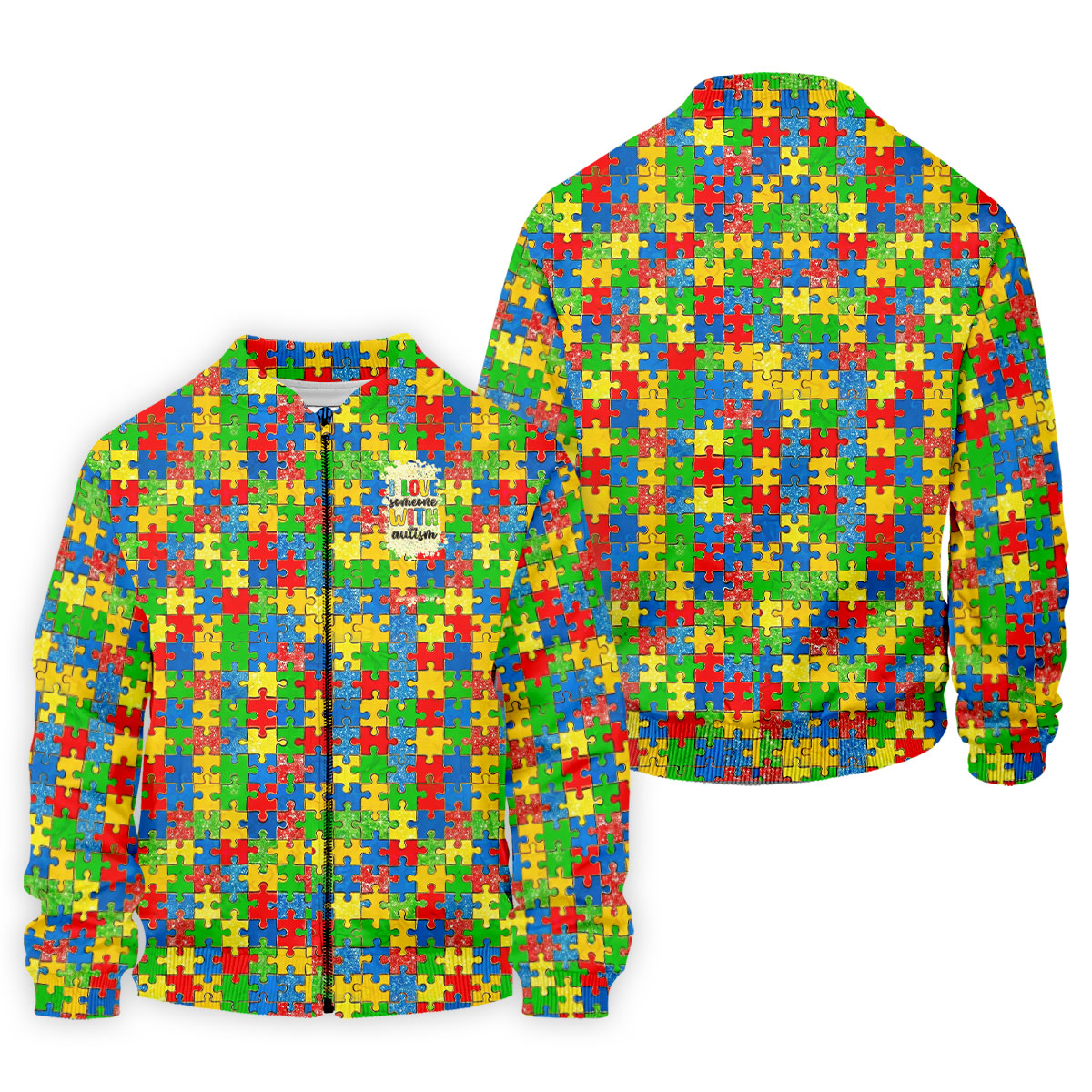 I Love Someone With Autism Colorful Puzzle Pattern Men's Golf Shirt, Autism Awareness Polo Shirts For Men