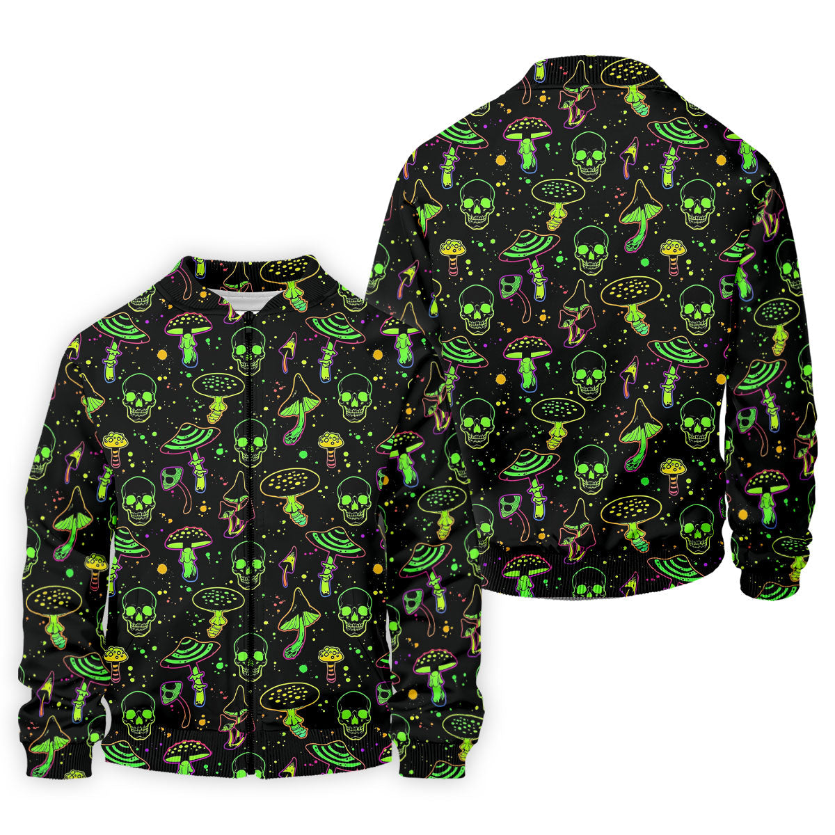 Mushroom And Skull Neon Pattern Hawaiian Golf Shirt, Men's Funny Golf Shirts