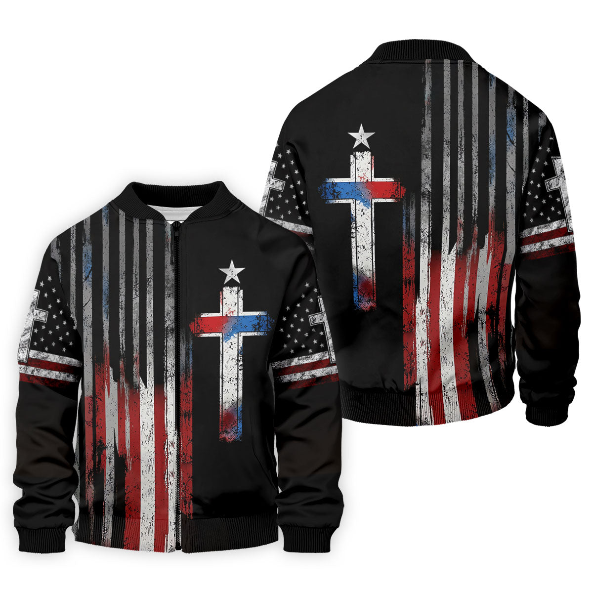 Faith Cross US Flag Golf Shirt, 250 Years Retro Golf Shirt, Patriotic 4th Of July Polo Shirts For Men