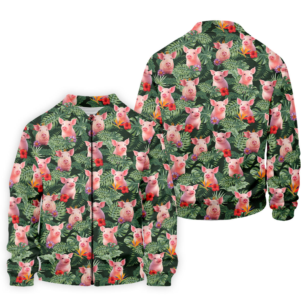 Cute Pig Tropical Monstera Hawaiian Golf Polo Shirt, Hawaiian Golf Shirt, Golf Shirts For Men