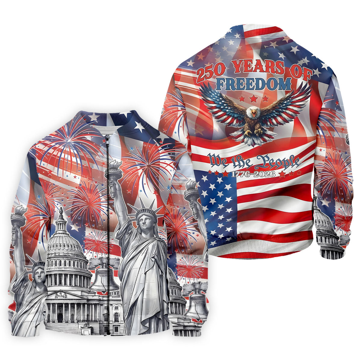 250 Years Of Freedom We The People US Flag Pattern Patriotic Golf Shirt, 4th Of July Golf Shirts For Men
