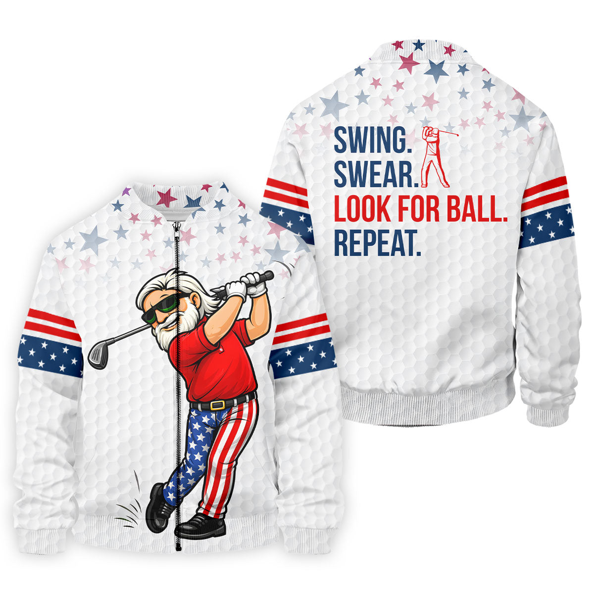 Swing Swear Look For Ball Repeat 250 Years Patriotic 4th Of July Funny Golf Shirts For Men