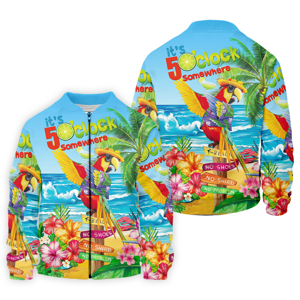 It's 5 O'Clock Somewhere Tropical Parrot Hawaiian Golf Shirt, Men's Funny Golf Shirts