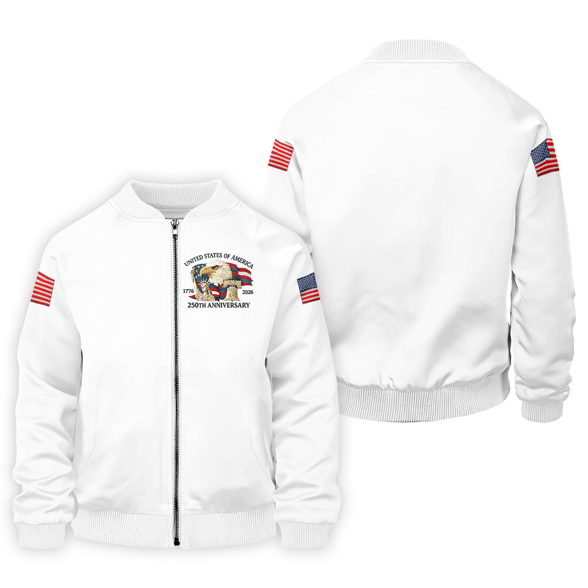 Bald Eagle American Flag 250 Years White Golf Shirt, Patriotic 4th Of July Golf Shirts For Men