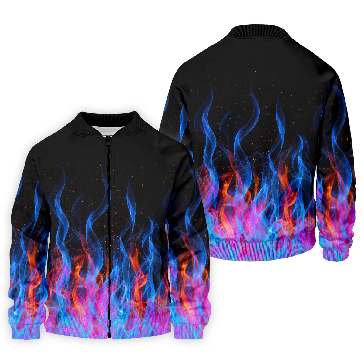 Black Blue Flame Fire Pattern Golf Shirt, Men's Golf Shirt, Mens Polo Shirts, Printed Golf Shirts