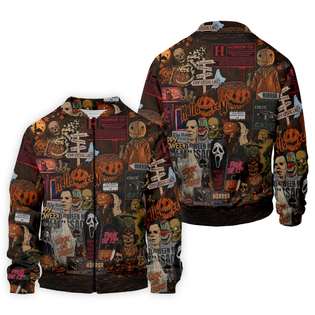 Horror Character Halloween Collage Golf Polo Shirt, Mens Golf Apparel, Polo Shirts For Men