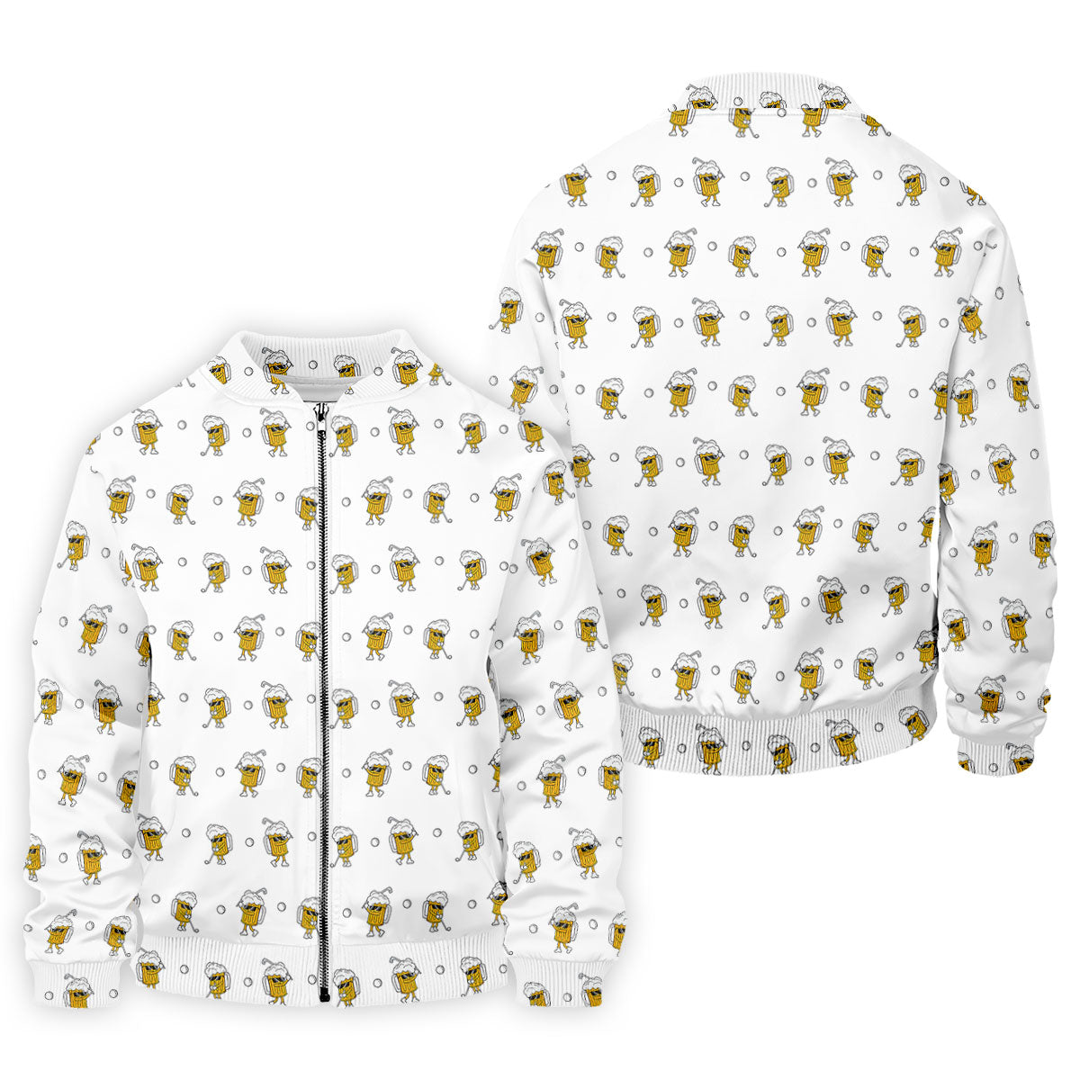 Cartoon Beer Mug Golfer Pattern Golf Polo Shirt, Polo Shirts For Men, Printed Golf Shirts